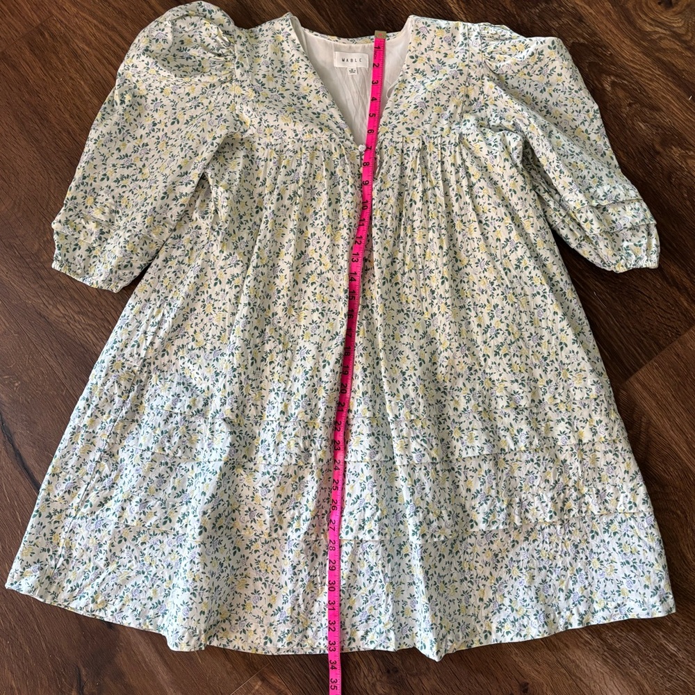 Mable Floral Puff Sleeve Mini Dress 100% Cotton Size M - Picture 8 of 9